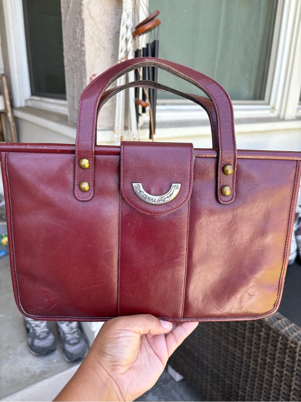 Vintage Etienne Aigner Oxblood Slim Leather Portfolio Handbag EUC 1960’s/70’s